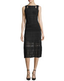 Sleeveless Crochet-Skirt Midi Dress, Black