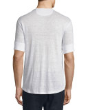 Short-Sleeve Linen Henley Shirt, Linen White