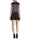 Sleeveless Floral Ruffle-Trim Top, Black