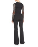 Beaded-Sleeve Flared Jumpsuit, Black