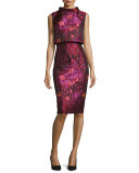 Sleeveless Floral Popover Dress, Bordeaux/Multicolor