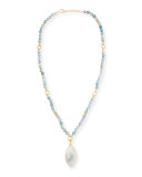 Beaded Aquamarine Necklace w/Marquis Pendant