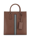 Men's Large Calf Travel Tote Bag, Brown/Green/Gray