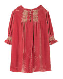 Embroidered Silk Velvet Shift Dress, Fuchsia, Size 3-8