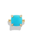 Châtelaine 18k Gold 14mm Turquoise Ring w/ Diamonds, Size 7