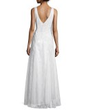 Sleeveless Embellished Mermaid Gown, White