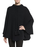 Tassel-Trim Crochet Poncho, Black