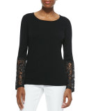 Cashmere Crochet-Sleeve Sweater