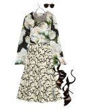 Bell-Sleeve Floral-Print Blouse, White Dahlia