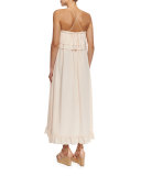 Sleeveless Ruffle-Trim Silk Popover Midi Dress, Pink