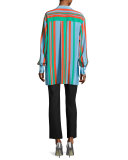 Oversized Striped Silk Shirt, Multicolor