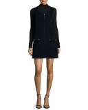Fitted Silk Turtleneck Top, Noir