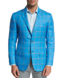 Large Plaid Three-Button Sport Coat, Blue