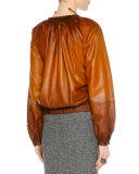Zip-Front Buckled Leather Degrade Jacket, Cognac