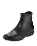 Leather Wavy-Bottom Ankle Boot, Nero