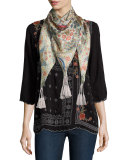 Emmy Printed Silk Georgette Scarf, Multi 