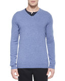 Cashmere V-Neck Sweater, Light Blue