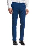 Slim-Straight Flat-Front Trousers, Bright Teal