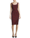 Sleeveless Embellished Sheath Dress W/Belt, Marsala