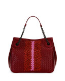 Intrecciato Chain-Handle Tote Bag, Wine Colorblock