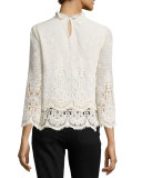 Esbaran Scalloped Lace Top, Ivory