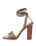 Nava Striped Ankle-Wrap Sandal, Metallic/Multi