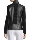 Scrunch-Sleeve Leather & Suede Blazer 