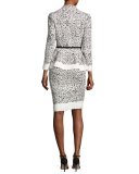 Splatter-Print Pencil Skirt, White/Black