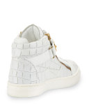 Kids' Unisex Aftering Crocodile-Embossed Leather High-Top Sneaker, Youth