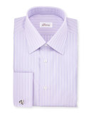 Satin-Stripe French-Cuff Dress Shirt, Purple