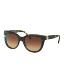 Squared Cat-Eye Sunglasses, Blue/Brown