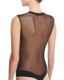 Bisou Move Illusion-Panel Thong Bodysuit, Black