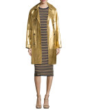 Metallic Leather Double-Breasted Trenchcoat, Gold