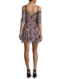 Corinna Cold-Shoulder Floral-Print Silk Mini Dress