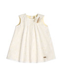 Sleeveless Poplin Eyelet Swing Dress, White, Size 2-6