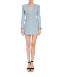 Double-Breasted Denim Mini Dress, Light Blue