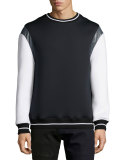 Evan Mixed-Media Crewneck Sweater, Black