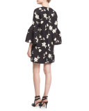 Bell-Sleeve Garden Party Dress, Black/White