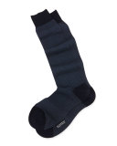 Over-the-Calf Fancy-Stripe Socks, Navy 