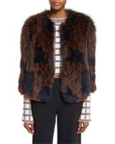 Patterned Fox Fur Coat, Midnight/Multicolor