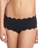 Spring Scalloped Boy-Cut Bikini Swim Bottom, Black