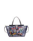 Rockstud Butterfly-Embroidered Tie-Dye Tote Bag, Denim