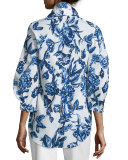 Floral-Print Day Blouse, Blue/Ivory