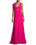 Sleeveless Crepe A-Line Gown, Pink