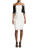 Off-the-Shoulder Crepe Colorblock Dress, Porcelain/Black