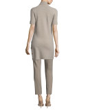 Short-Sleeve Side-Button Sweater, Taupe