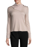 Fold-Neck Slit-Sleeve Cashmere Sweater