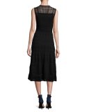 Sleeveless Rib-Stitched Midi Dress, Black