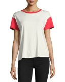 Colorblocked Vintage Crewneck Tee, White/Red