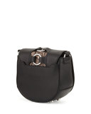 Lia Mini Ring Leather Saddle Bag, Black